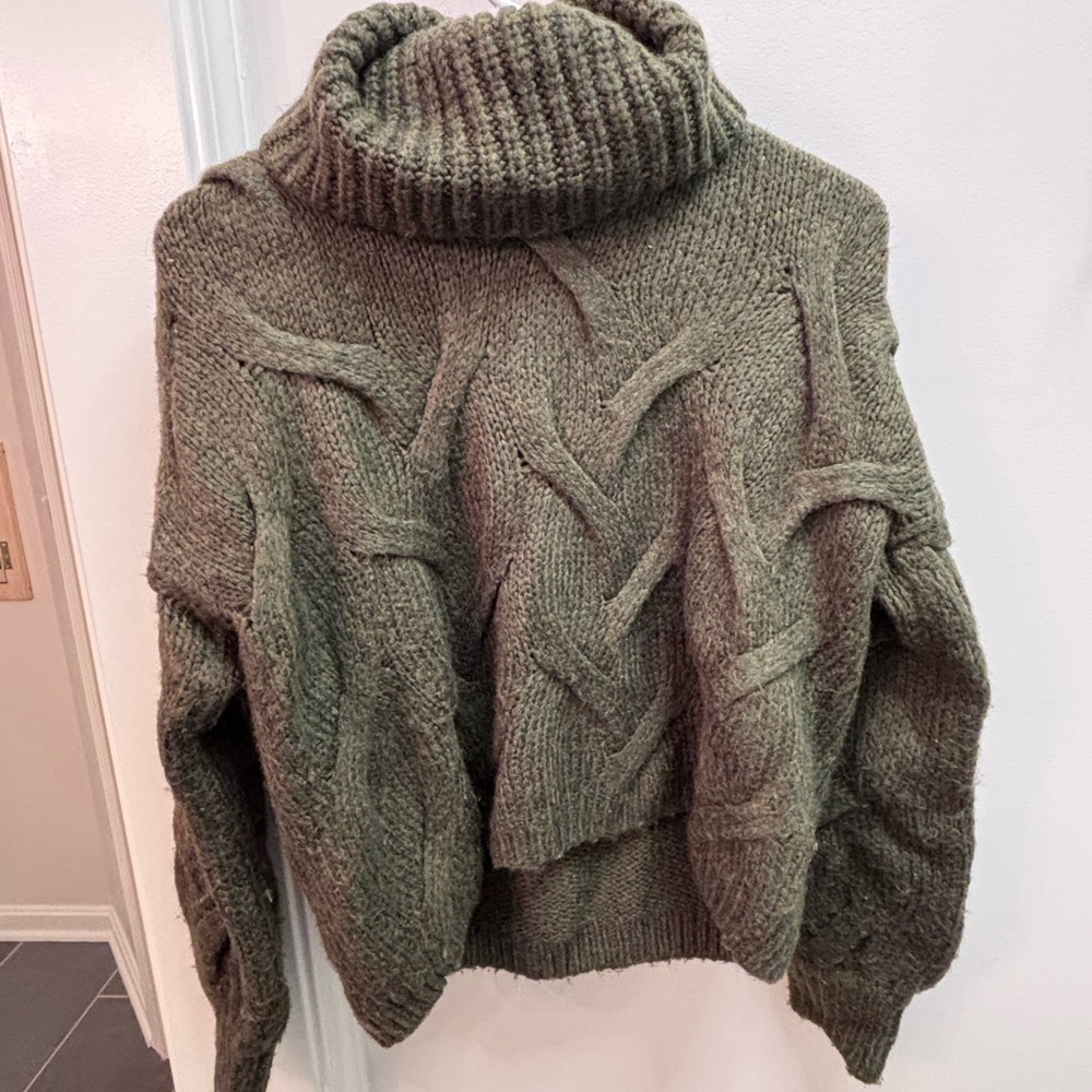 Madewell Olive Green Cable Turtleneck Sweater